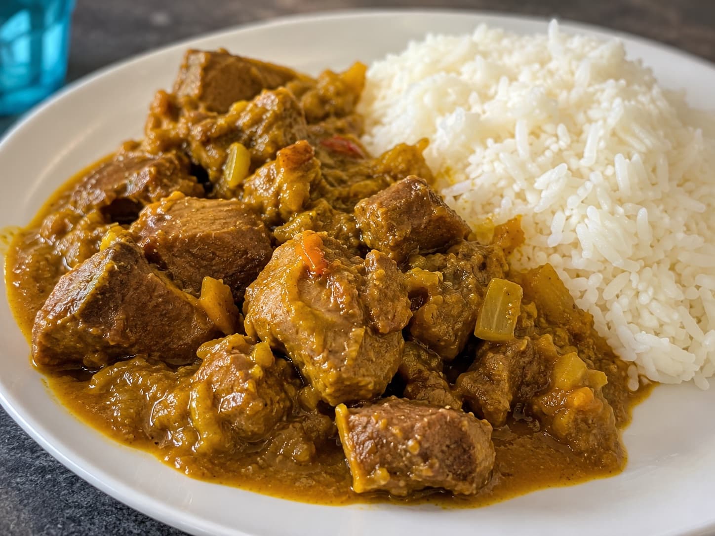 Jamaican curried goat with rice and peas
