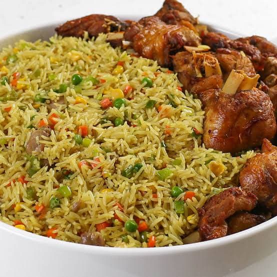Nigerian fried rice with mixed vegetables