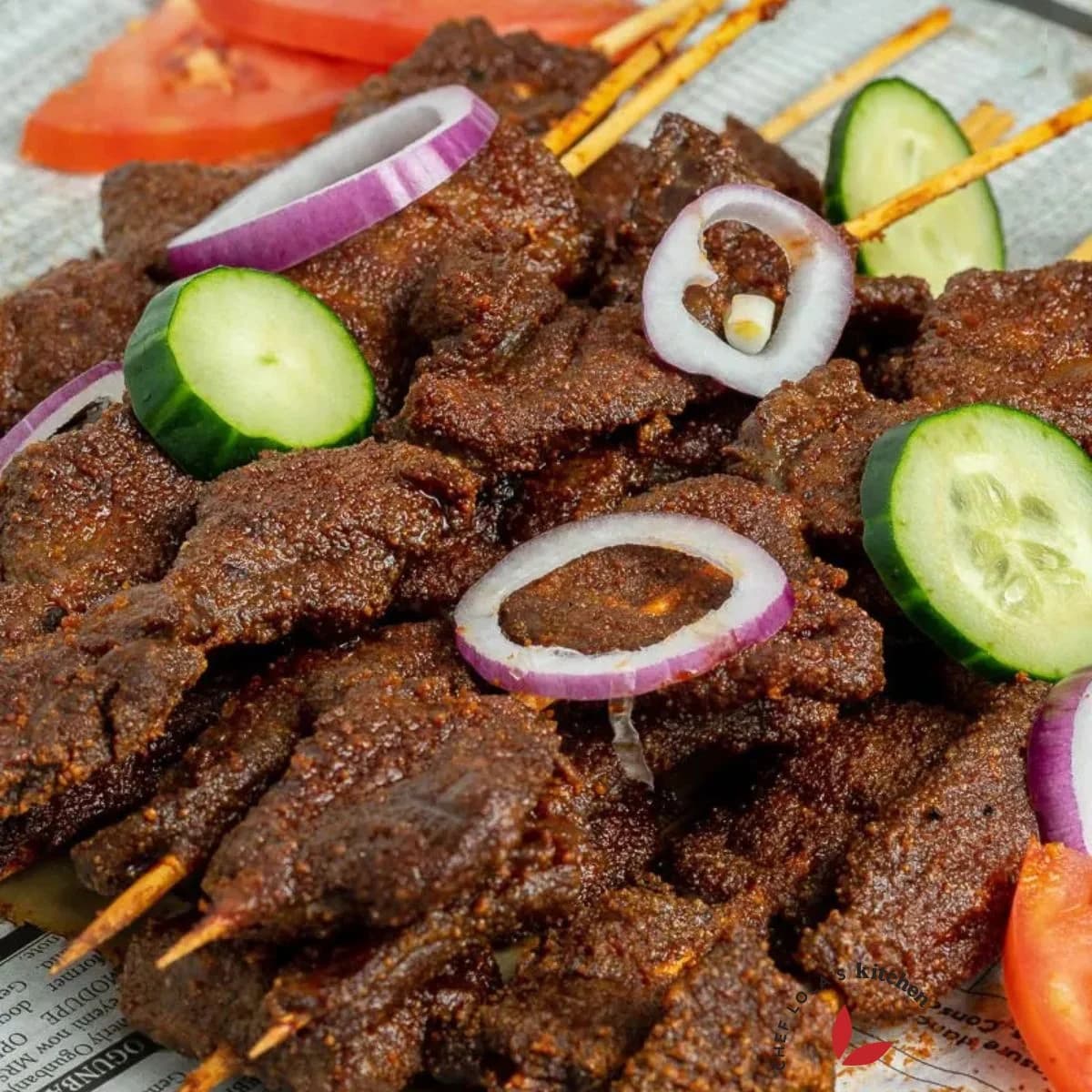 Spiced suya beef skewers